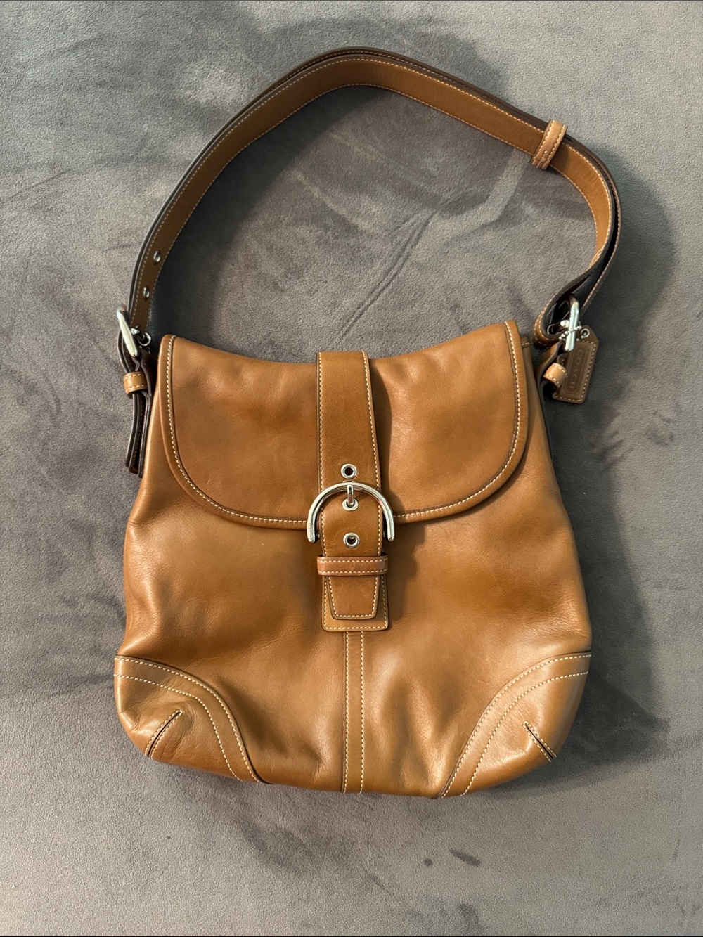 Coach Cognac Leather Shoulder Bag with Buckle
